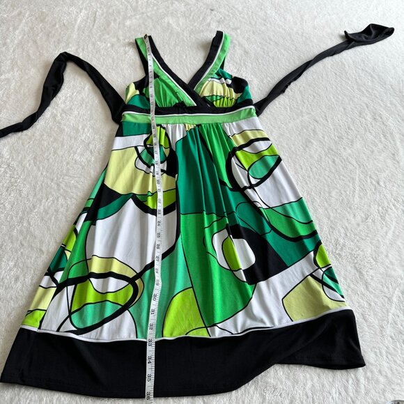 City Triangles Patterned Summer Dress Womens S Green Sleeveless Padded Back Tie - Picture 9 of 11